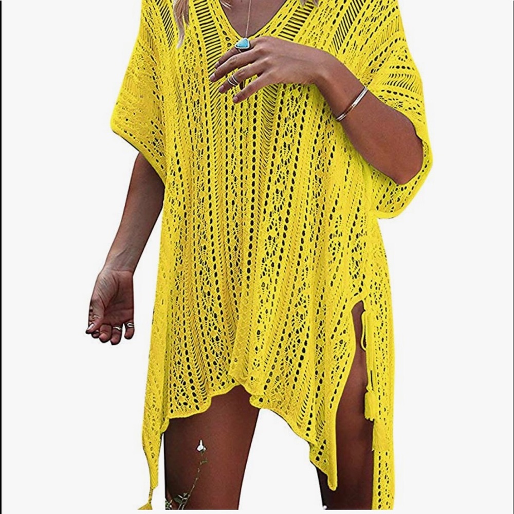 Lacy Yellow Swimsuit Beach Cover OS NWOT